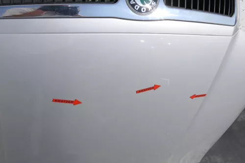 Skoda Fabia 6Y Motorhaube KLappe vorne silber grau LF7T mit Grill-Ecke geknickt (123804)