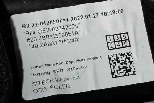 VW Crafter 7C MAN Post Sitz vorne rechts original Beifahrersitz Doppelsitz  SHZ (144681)