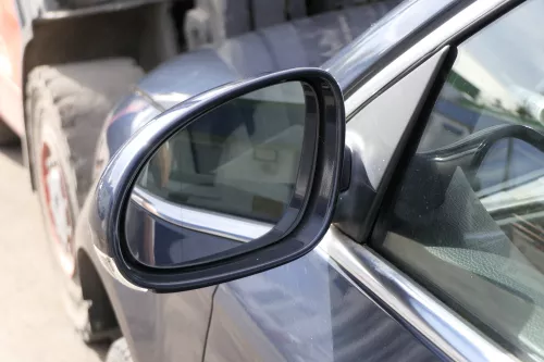 VW Passat 3C elektrischer Spiegel Außenspiegel links Glas Blinke blau grau LC5F (150861)