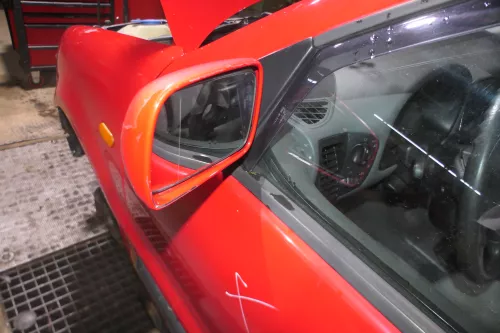 VW Polo 6N manueller manuell Spiegel Außenspiegel links mit Glas rot LP3G flash (155860)