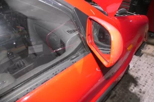 VW Polo 6N manueller manuell Spiegel Außenspiegel rechts mit Glas rot LP3G flash (155861)