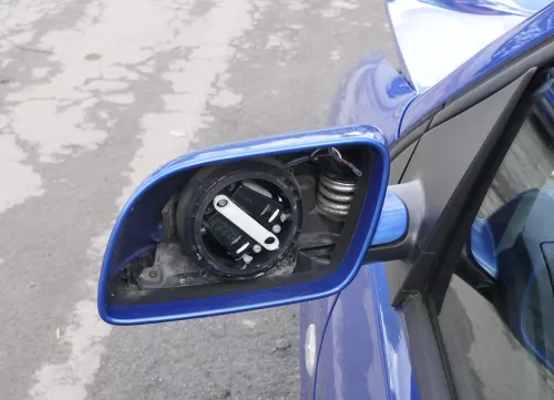 VW Polo 9N 9N3 elektrischer Spiegel Außenspiegel links vorne blau LA5M + Glas