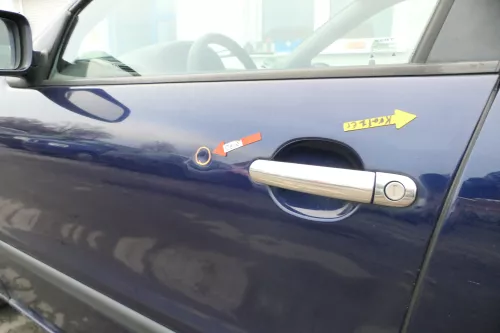 Seat Leon Toledo 1M Tür vorne links Fahrertür blau LB5N -ohne Anbauteile (163159)