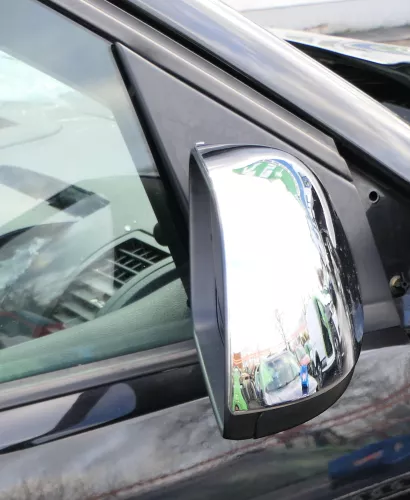 VW Polo 9N 9N3 manueller Spiegel Außenspiegel links vorne silber chrom Kappe (163763)