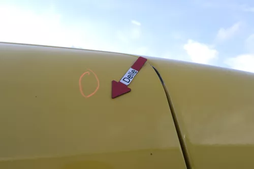 VW Caddy 3 2k Tür hinten rechts gelb Post L132 Schiebetür mit Scheibe (164537)