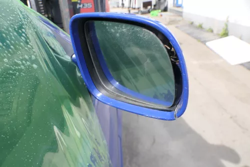 VW Polo 6N2 manueller Spiegel Außenspiegel rechts außen blau LA5C (169239)
