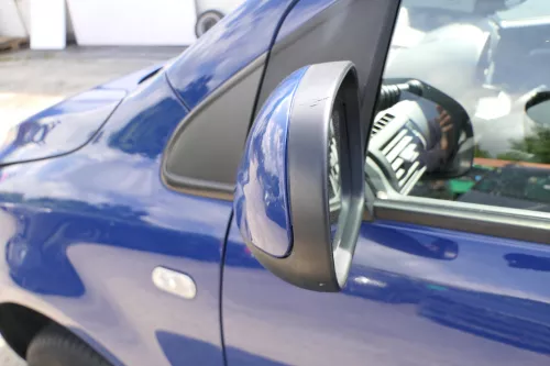 VW Fox 5Z manueller Spiegel Außenspiegel + Glas links blau LL5M (169910)