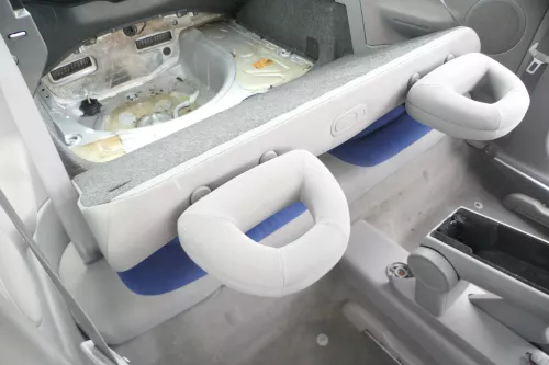 VW New Beetle 9C Sitz Sitze hinten Rückbank Rücksitzbank Lehne blau grau (171737)