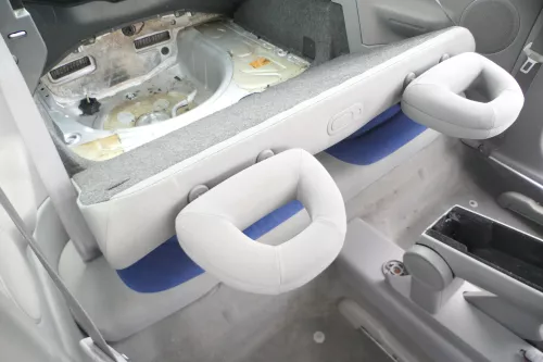 VW New Beetle 9C Sitz Sitze hinten Rückbank Rücksitzbank Lehne blau grau (171737)