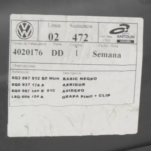 1x VW Polo 9N Türverkleidung Verkleidung Tür vorne rechts 2/3-Türer Griff Öffner (175904)