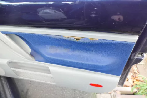 1x New Beetle 9C Türverkleidung Verkleidung Tür vorne rechts grau blau (178029)