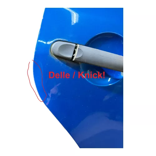 Touran 1T Tür hinten rechts blau LA5X mit Scheibe, sonst OHNE Anbauteile - Delle (178985)