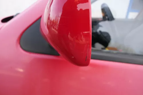 VW Polo 6N mechanisch manuell Spiegel Außenspiegel links rot LP3G (180283)