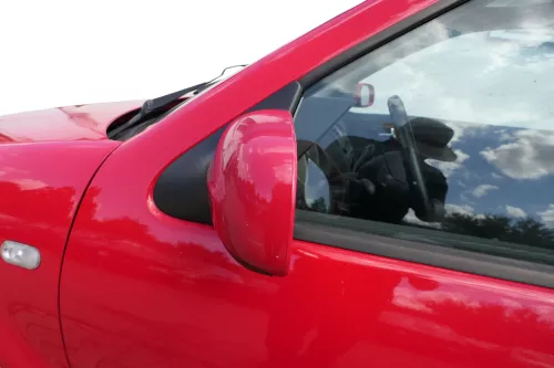 VW Polo 6N2 manueller Spiegel Außenspiegel links außen rot LP3G + Glas (182789)