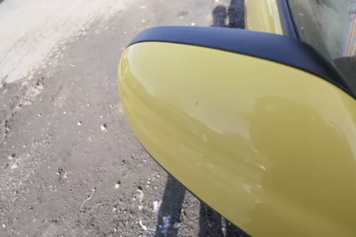 VW Fox 5Z manueller Spiegel Außenspiegel + Glas rechts gelb LY1C mechanisch h (162312)