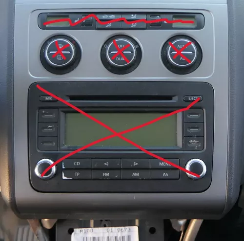 VW Touran Mittelkonsole Verkleidung um Radio Klappe Abdeckung Dekor silber