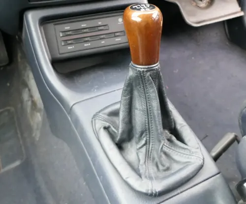 VW Golf 3 Schaltknauf Schaltsack Schaltung Leder blau Holz Schaltknüppel